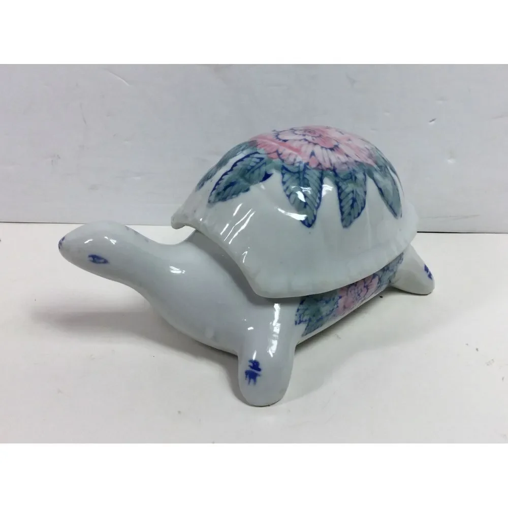 Vintage‎ Porcelain Turtle Trinket Box Tortoise Figurine Ring Jewlery Holder